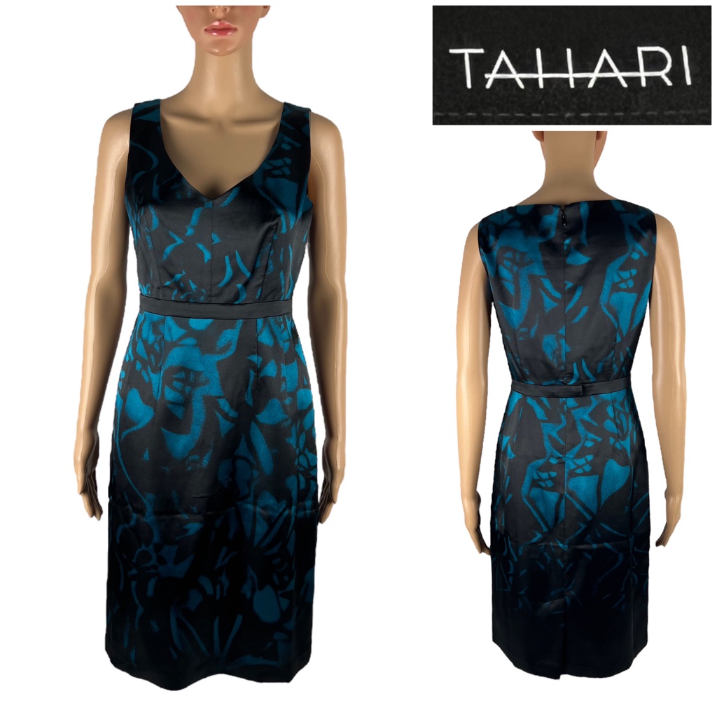 Tahari Womens 4 Georji Sleeveless Dress Black Deep Lake Polyester Blend Nwt $258